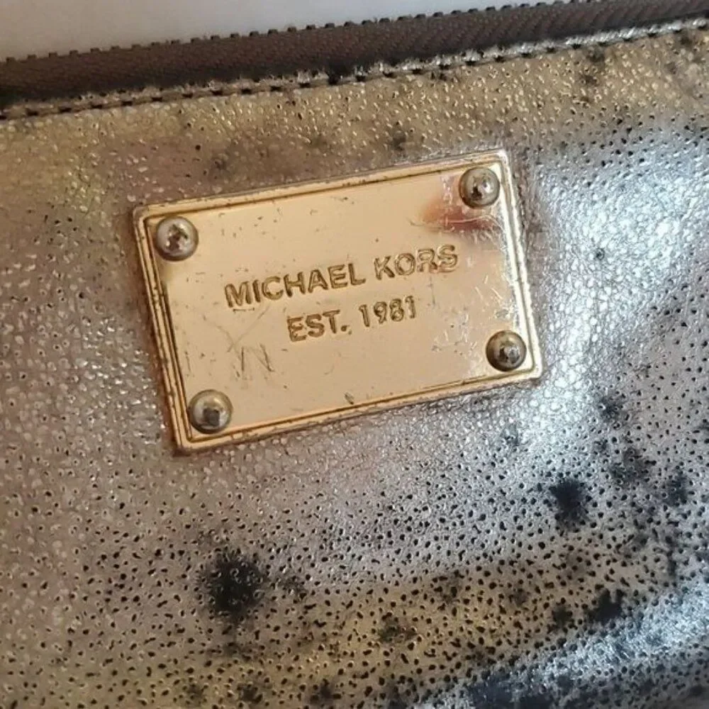 Michael Kors Wallet Wristlet Clutch Bag Distressed Gold Leather WOMEN'S WOMAN'S